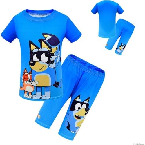 Bingo bluey Summer Baby Boy Clothes Cartoon Kid Girl Children Top Tee Short Sleeve T Shirt+Short 2Pcs Set