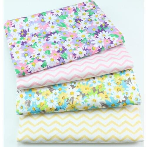 Baby&child Printed Cotton Fabric,Purple Yellow Flowers DIY Textile Fabric,Sewing Quilting Fat Quarters Material Patchwork Cloth