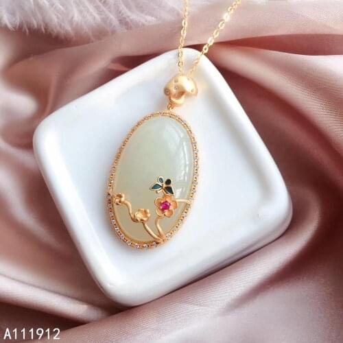 KJJEAXCMY fine jewelry natural white jade 925 sterling silver new women pendant necklace support test luxury classic