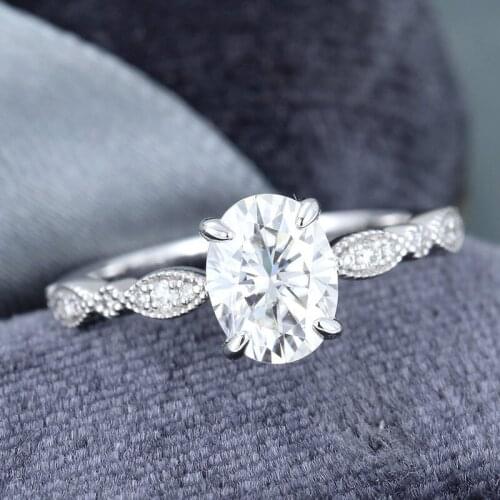 EDI Classic Brilliant Oval Cut Moissanites Engagement Ring 585 Solid 14k White Gold Diamond Promise Anniversary Ring For Her