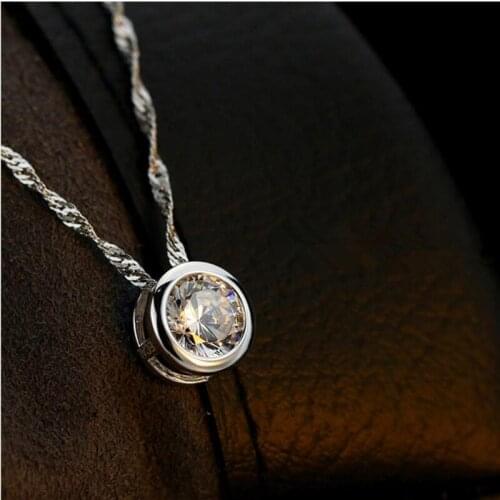 LUKENI New Fashion 925 Sterling Silver Women Choker Necklace Jewelry Charm Girl Crystal Round Pendants Necklace For Lady Bijou