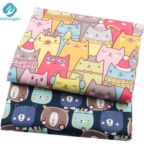 Bear Cat Cartoon Cotton Fabric Fits for Bed Sheet Baby Nest Blankets Cushion Pillows DIY Sewing Cloth Upholstery Fabric By Meter