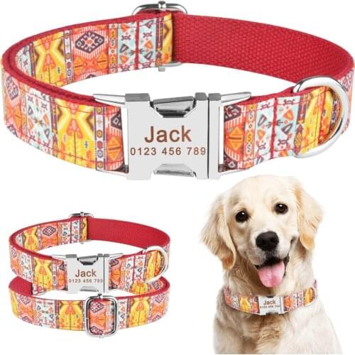 AiruiDog Small Large Personalised Nylon Dog Collar Pet ID Tag Custom Free Engraved Name Dogs Collars Small Medium Large Dogs