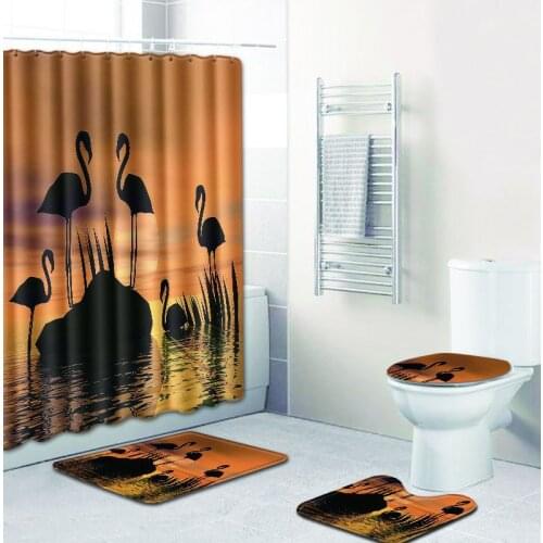 New Arrivals 4pcs/set Flamingo shower curtain Bathroom Carpet Toilet Bath Mat Set Non Slip Tapis Salle De Bain Alfombra Bano