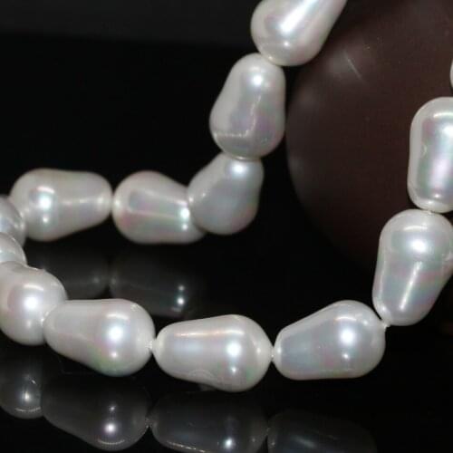 Top quality natural white shell pearl teardrop jewelry making fit for diy 12*18mm chain necklace women loose beads 15inch B2267
