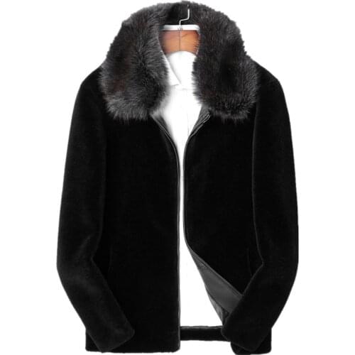 Real Sheep Shearling Fur Coat Winter Jacket Men Raccoon Fur Collar 100% Wool Fur Coats Plus Size 4xl Manteau LSY088305 MY1820