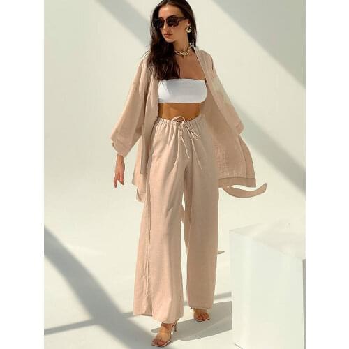 Solid Color Womens Pajamas Robe Sets Drop Sleeve Sexy Woman Nightie Loose Flare Bathrobe Female Roomware Peignoirs For Women