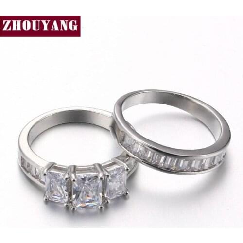 Luxurious Princess Square-cut Cubic Zirconia Silver Color Fashion Jewelry Ring Sets For Women Wedding Engagement Party ZYR631