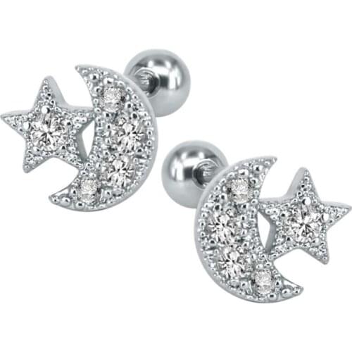 Stainless Steel Ear Tragus Body Piercing Jewelry Moon & Star Earrings With Ball