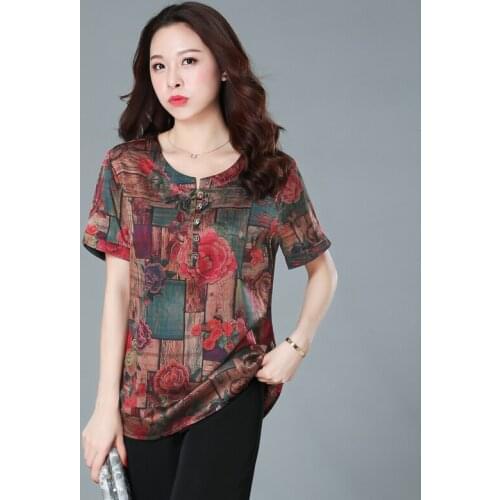Silk T Shirt Summer Women Fashion Floral Female T-shirt Plus Size Tshirt Woman Clothes 2020 Shirts Ropa Mujer KJ4029