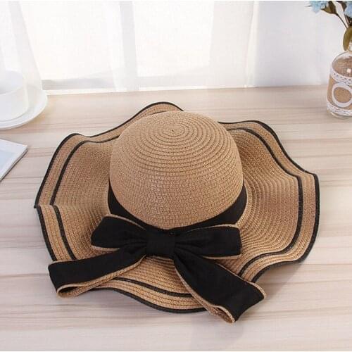 Summer Sun Hat Women Straw Hats Sunshade Panama Cap Fashion Bow Beach Hat Foldable Travel Caps