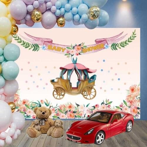 Pumpkin Carriage Backdrops Photography Baby Shower Banner Floral Leaf Newborn Party Decoration Photo Background For Decor Vinyl
