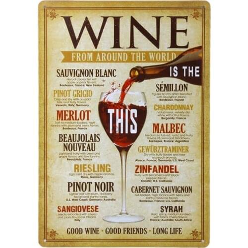 Wine From Around The World Drinking Distressed Retro Vintage Tin Sign Retro Poster Decoration Wall Decoration