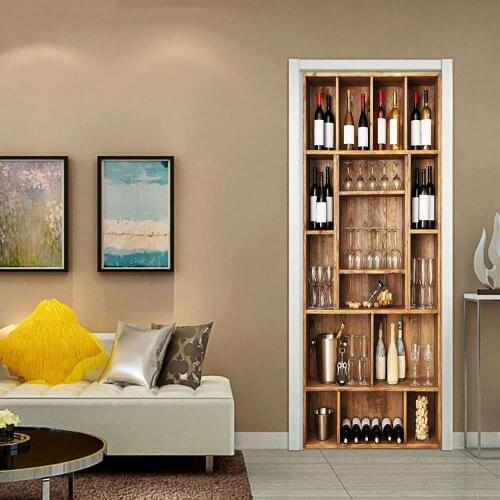 Waterproof Wallpaper Home Decor Door Sticker 3D Wine Cabinet Picture Self Adhesive for Living Room Canvas Print Art Paste Poster
