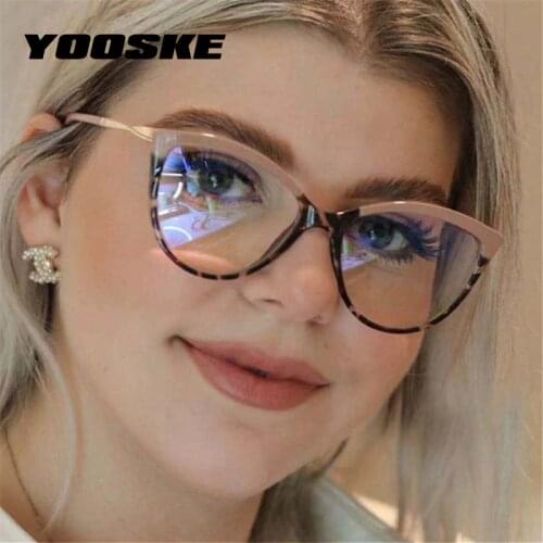 YOOSKE TR90 Anti Blue Light Blocking Cat Eye Glasses Frame Women Luxury Designer Retro Eyeglasses for Ladies Optical Frame