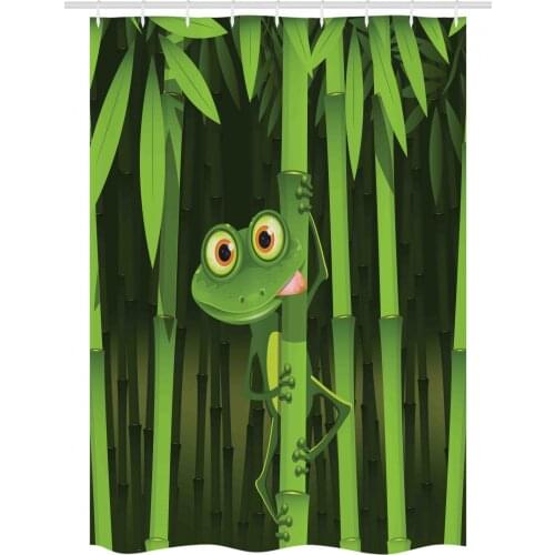 Funny Frog Shower Curtain Set Cute Animal in the Bamboo Jungle Waterproof Fabric Narrow Bath Curtain Bathroom Decor with Hooks