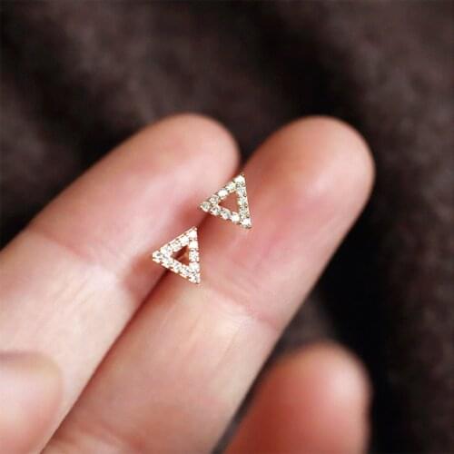Womens Earrings Golden Korean Hollow Triangle Stud Earrings Female Silver 925 Jewelry Womens Earrings Simple Girl