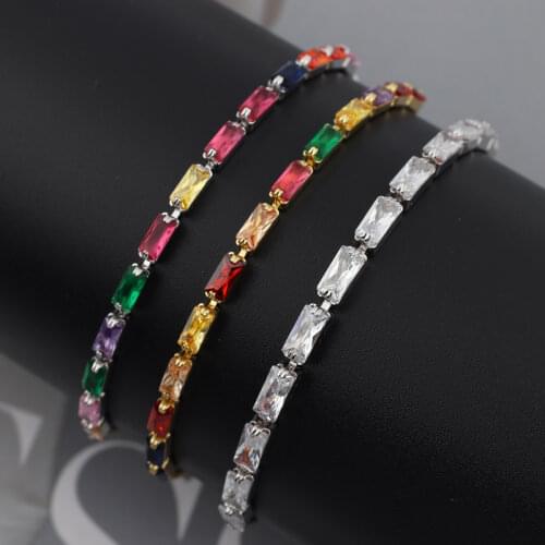 Womens Fashion Rainbow AAA Cubic Zirconia Bracelet Adjustable Tennis Chain CZ Rhinestone Bangle Female Jewelry