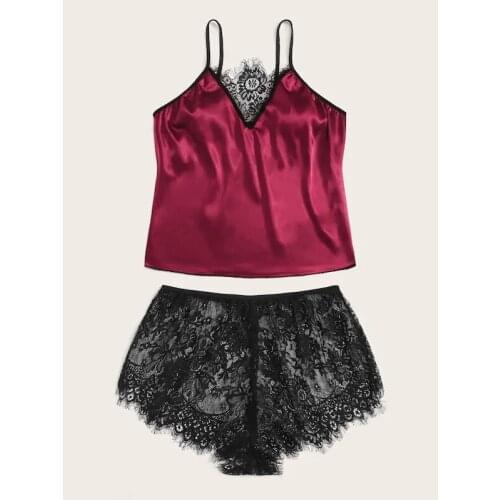 2021 Summer Hot Selling Two-Color Optional Large Size Sexy Underwear Womens Sling Lace Embroidery Pajamas Suit