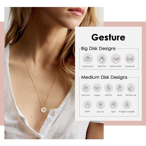 Visunion Engraving Gestures Pattern Necklace Simple Fashion Style 316L Stainless Steel Necklace for Women Jewelry Necklace Gift