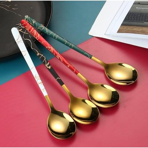 2021 New 1PC Stainless Steel Spoon Creative Cute Elegant Ice Cream Spoon Stirring Coffee Spoon Gilded Tableware Hot Sales