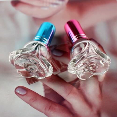 20pcs 6ml Mini Clear Rose Shaped Glass Perfume Bottle Parfum Fragrance Bottles Cosmetic Packaging Bottle Refillable Glass Vials
