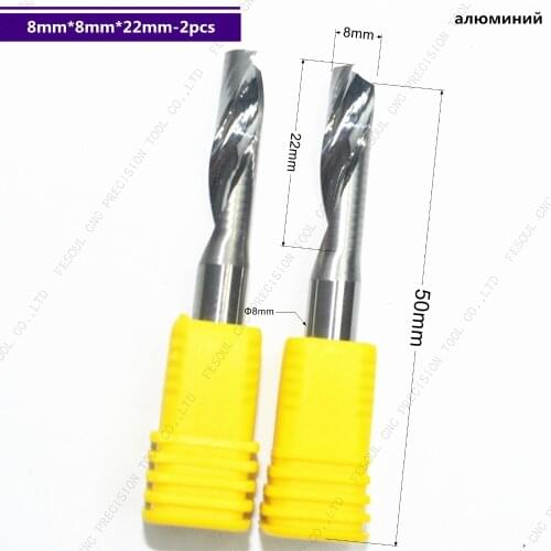 2PCS- 8mm*22mm,Single Flute Spiral end mill cnc solid carbide aluminum engraving milling cutter,aluminum composite panels
