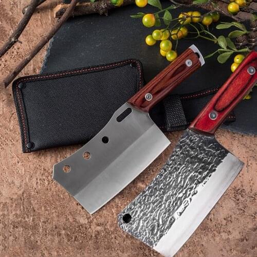 2 Types Knives with Sheath Portable Kitchen Knife Thick Blade Meat Fish Fruit Knife Cleaver Cooking Accessories