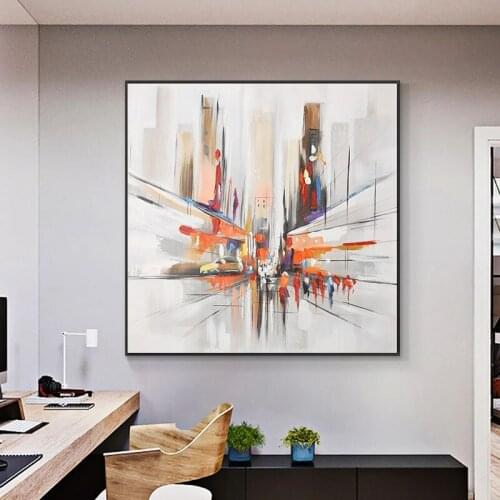 Handmade Abstract Oil Painting Wall Art City Building Picture Minimalist Modern On Canvas Decorative For Living Room No Frame
