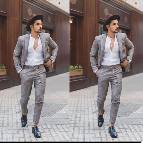 Handsome Check Men Tuxedos Custom Made Notched Lapel Pocket Plaid Blazer Smart Casual Daily Business Jacket 2 Pieces