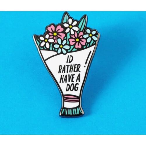 Ld Rather Have A Dog Pastel Hard Enamel Pin Fashion Cartoon Plant Fresh Flowers Bouquet Brooch Beautiful Valentines Day Gift