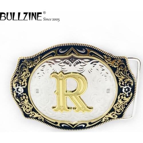 Bullzine zinc alloy 26 letters belt buckle FP-03733-R double color belt buckle LUXURIOUS jeans gift belt buckle DROP SHIPPING