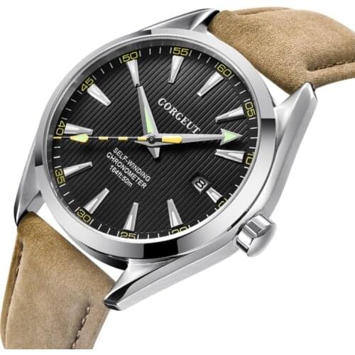 Men Black Dial Automatic Watches 41mm Sapphire Crystal Stainless Steel Leather Strap Waterproof Luminous Clock Relogio Masculino