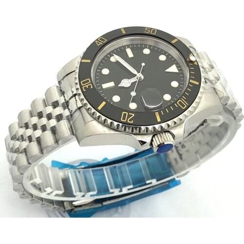 904L Stainless Steel Bracelet MH35 Case Watch Men Mechanical Clock Military Hao Casual Waterproof 100M Mens Watch yellow bezel