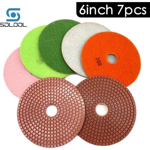 7pcs 6inch 150mm Wet/Dry Diamond Plishing Pad Sanding Grinding Disc Marble Granite Polisher Flexible Stone Ceramic Tile Hand Too
