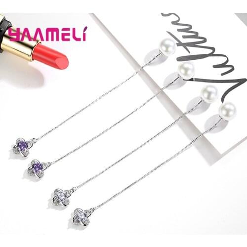 Simple Style Cube Geometric Crystal Long Drop Earrings 925 Silver AAA Zircon Ear Line Chain Drop Earing Fashion Jewelry