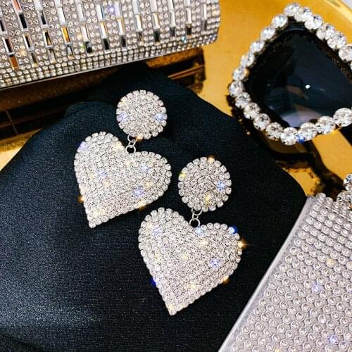 New Korean Luxury High-end Rhinestone Love Heart Pendant Earrings Elegant for Women Fashion Earrings Jewelry Gifts