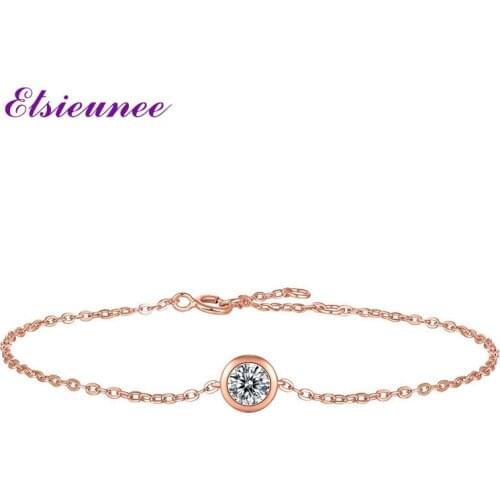 ELSIEUNEE Solid Silver 925 Jewelry Bracelet 0.5ct D Color Moissanite Bracelets for Girls Rose Gold Color Wedding Fine Jewelry