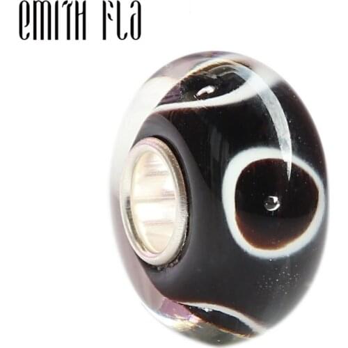 Emith Fla 100% Real 925 Sterling Silver Big Hole Murano Glass Charm Beads Fit Original European Charm Bracelets Geometric Beads