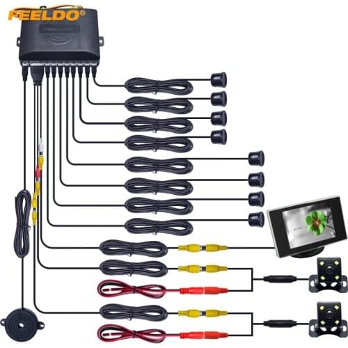 FEELDO 1Set Car 8 Sensors Front&Rear Dual View Parking Sensor Backup Radar System+Monitor+ CCD Camera #AM4449