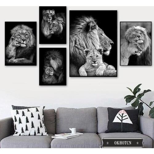 African Wild Lion Poster Black and White Animal Deep Mother Love Canvas Paintings On The Wall Art Prints Modular Picture