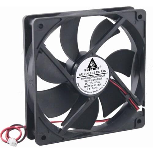 Gdstime 5 Pcs 120mm x 25mm 0.3A Dual Ball DC 12V PC Case Cooling Fan 120*120*25mm Computer Cooler 12cm Two Wires