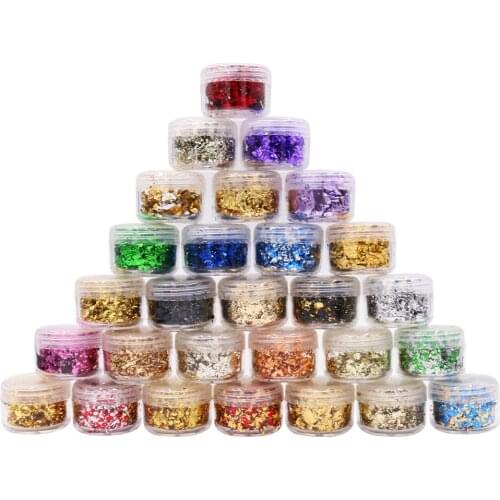 28 Colors Imitation Gold Foil Flakes for Nail Decoration Painting Gliding Art Craft Colorful Alloy Foil Fragments 2x2.9cm/bottle
