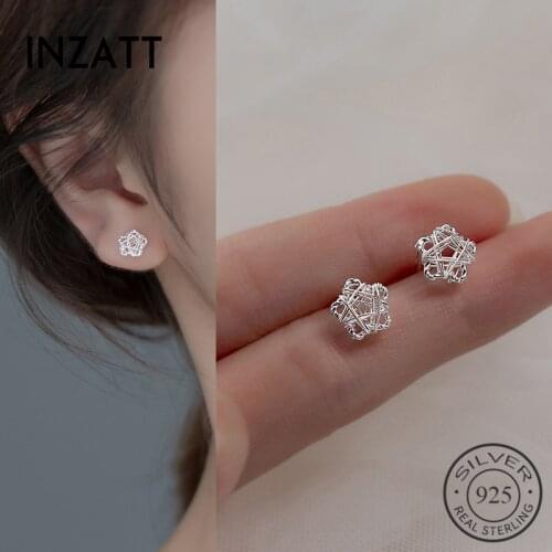 INZATT Real 925 Sterling Silver Hollow Heart Star Square Triangle Stud Earrings For Fashion Women Fine Jewelry punk Accessories