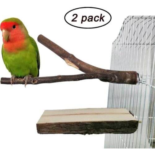 2Pcs Wooden Bird Parrot Toys Rough Bird Cage Perch Play Stand Platform Chewing Grinding Toy for Parakeets Cockatiels Hamster C42
