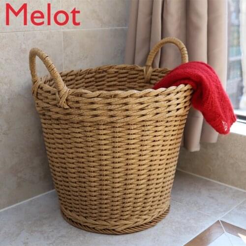 Artificial Rattan Clothes Washing Laundry Basket Plastic Laundry Basket Weaved Storage Basket Waterproof Hotel Towel Basket