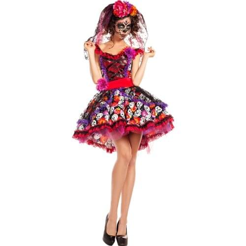 Halloween Scary Skull Horror Zombie Vampire Skeleton Joker Fancy Dress Mexican Day of the Dead Ghost Bride Cosplay Costume