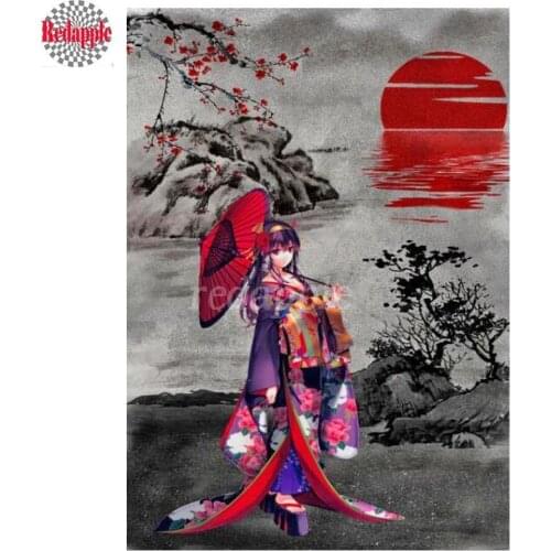 Red Japanese Kimono Girl 3D DIY Diamond Painting Full Square/Round Rhinestone painting 5d Diamond Embroidery Mosaic decoration