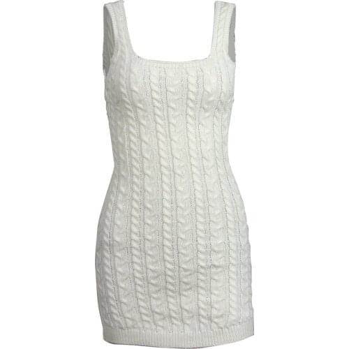 2021 European American Sexy Slim Fit White Suspender Sweater Hip Skirt Dress Suspender sweater dress Hip skirt dress