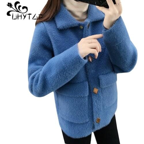 UHYTGF Fashion Woman Autumn Winter Sweater Jacket Mink Fleece Knitted Top Wild Cardigan Female Casual Warm Loose Short Coat 1095
